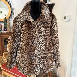 TONY MORGAN Faux Fur Animal Leopard Print Short Jacket! Soft & Warm!
